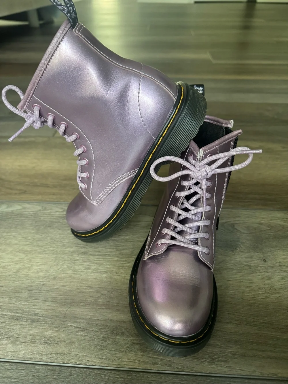 Kids Dr. Martens Metallic Lavender Lace-Up Boots